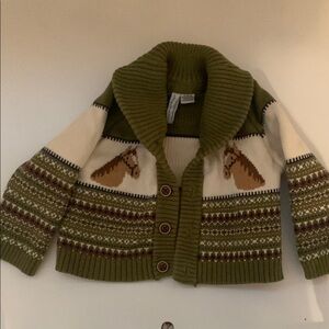 Janie and Jack Green and Cream Sweater Vest with Nordic Pattern